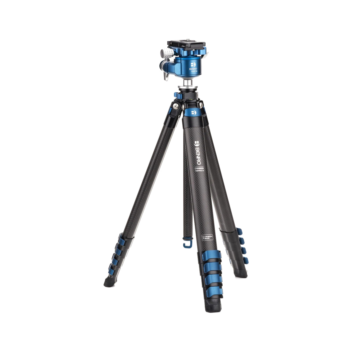 Benro BlackBird Carbon Fiber Tripod with G36PT Inverted Ball Head — open tripod with ball head view