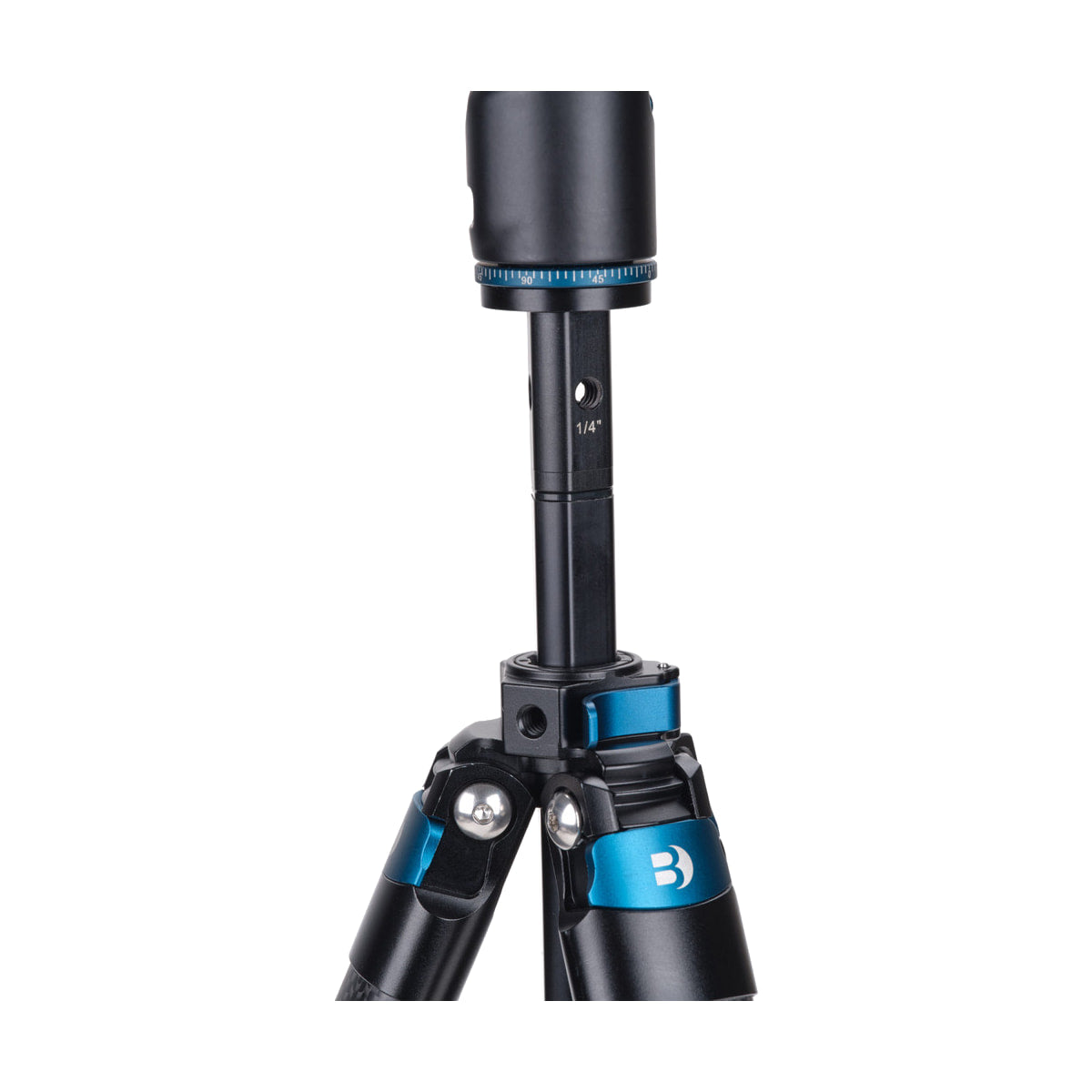 Benro BlackBird Carbon Fiber Tripod with N00P Ball Head — center column and leg junction close up view