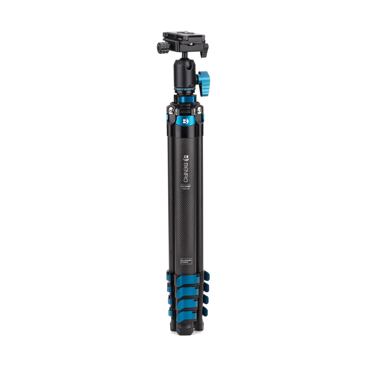 Benro BlackBird Carbon Fiber Tripod with N00P Ball Head — folded tripod front view view