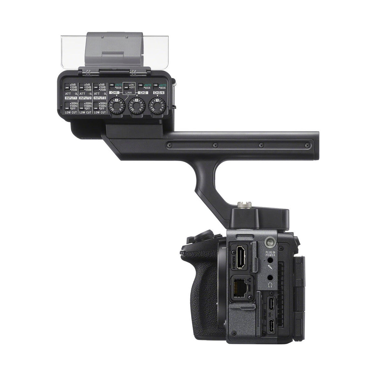 Sony FX5 full-frame cinema camera with XLR handle unit, product view 3
