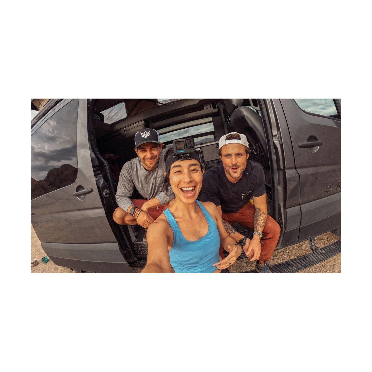 GoPro Head Strap + QuickClip — person wearing head strap with gopro camera outdoor lifestyle view view