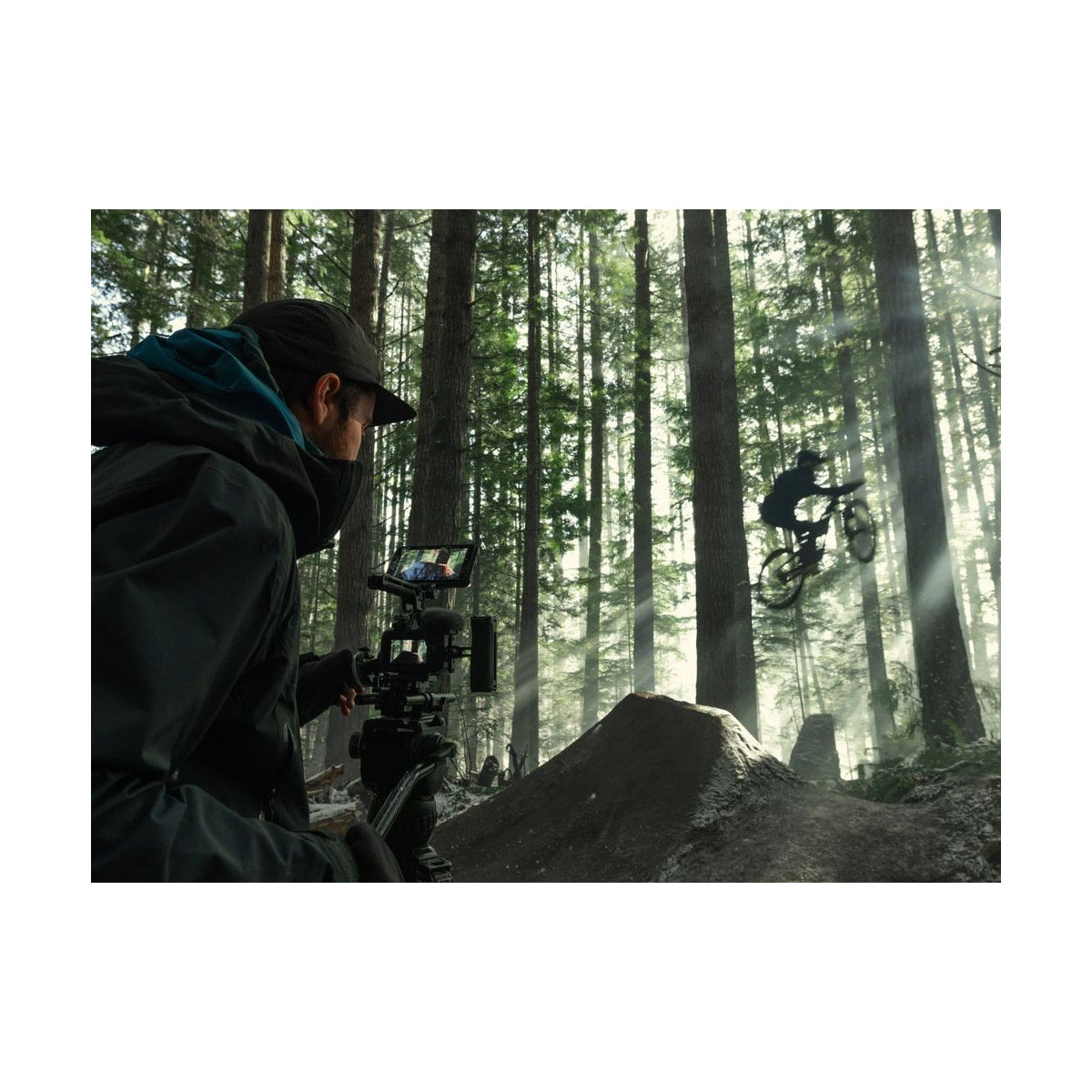 GoPro Mission 1 Pro ILS Camera — camera rig on a tripod filming in a forest view