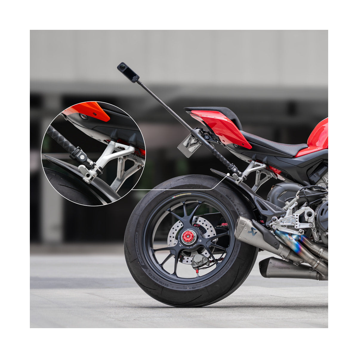 Insta360 Motorcycle U-Bolt Mount — motorcycle rear mounting use detail view