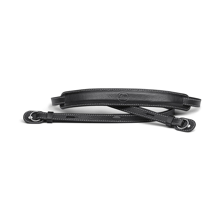 Leica Carrying Strap for M, X Vario, Black Leather — front view of black leather carrying strap view