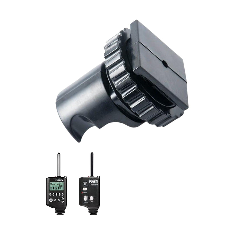 PocketWizard Shoe Mount Plus II (Repl) — angled product view with compatible plus ii and multimax radios view