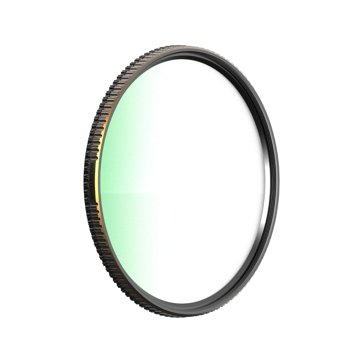 PolarPro 82mm Goldstache Filter — front studio view of threaded goldstache filter view