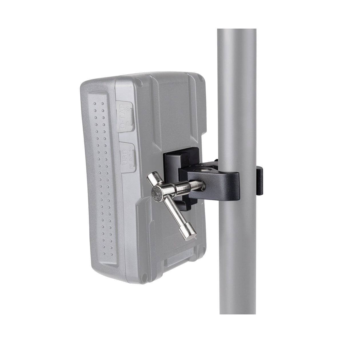 ProMaster V-Mount Clamp — v mount plate with battery attached view