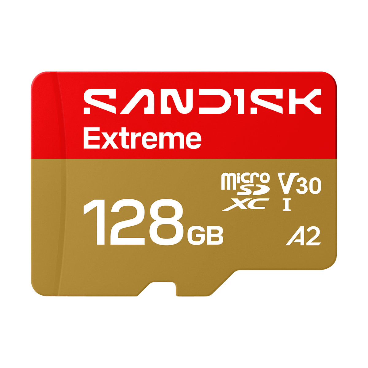 Sandisk 128GB Extreme UHS-I V30 MicroSDXC Memory Card — front view view
