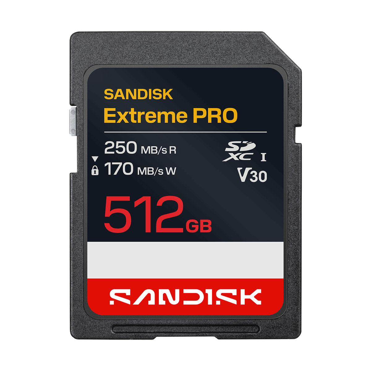 Sandisk 512GB Extreme PRO UHS-I SDHC Memory Card — front view view