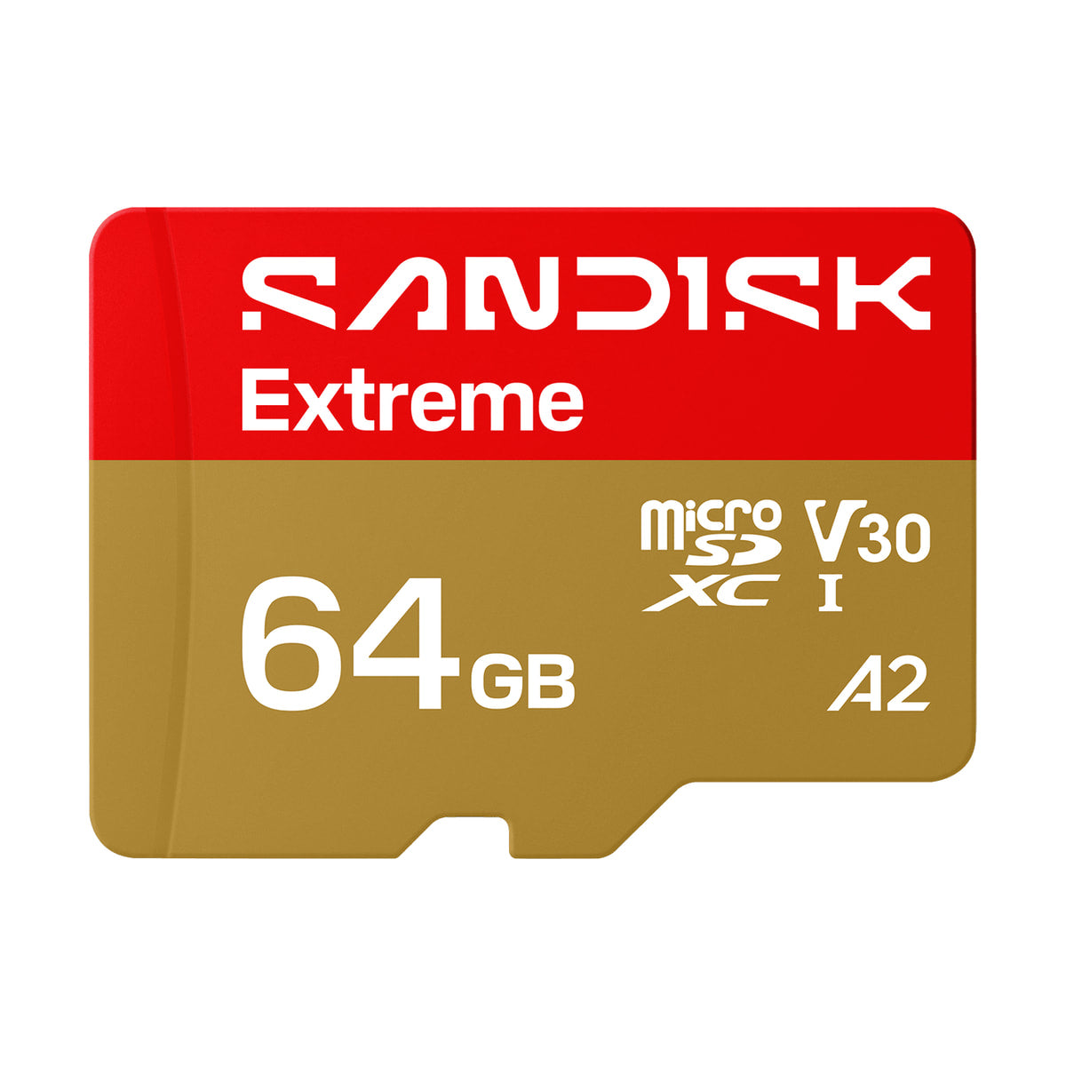 Sandisk 64GB Extreme UHS-I V30 MicroSDXC Memory Card — front view view