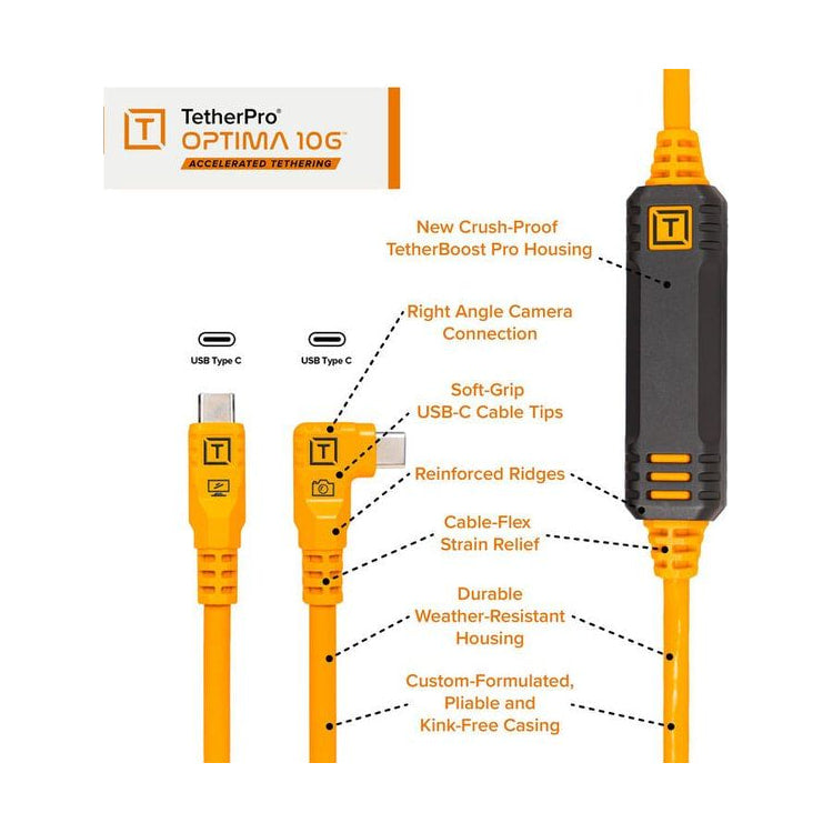 Tether Tools TetherPro Optima LeverLock Plus and Cable Kit 10G USB-C, 15’ Orange - Right Angle — view 3 view