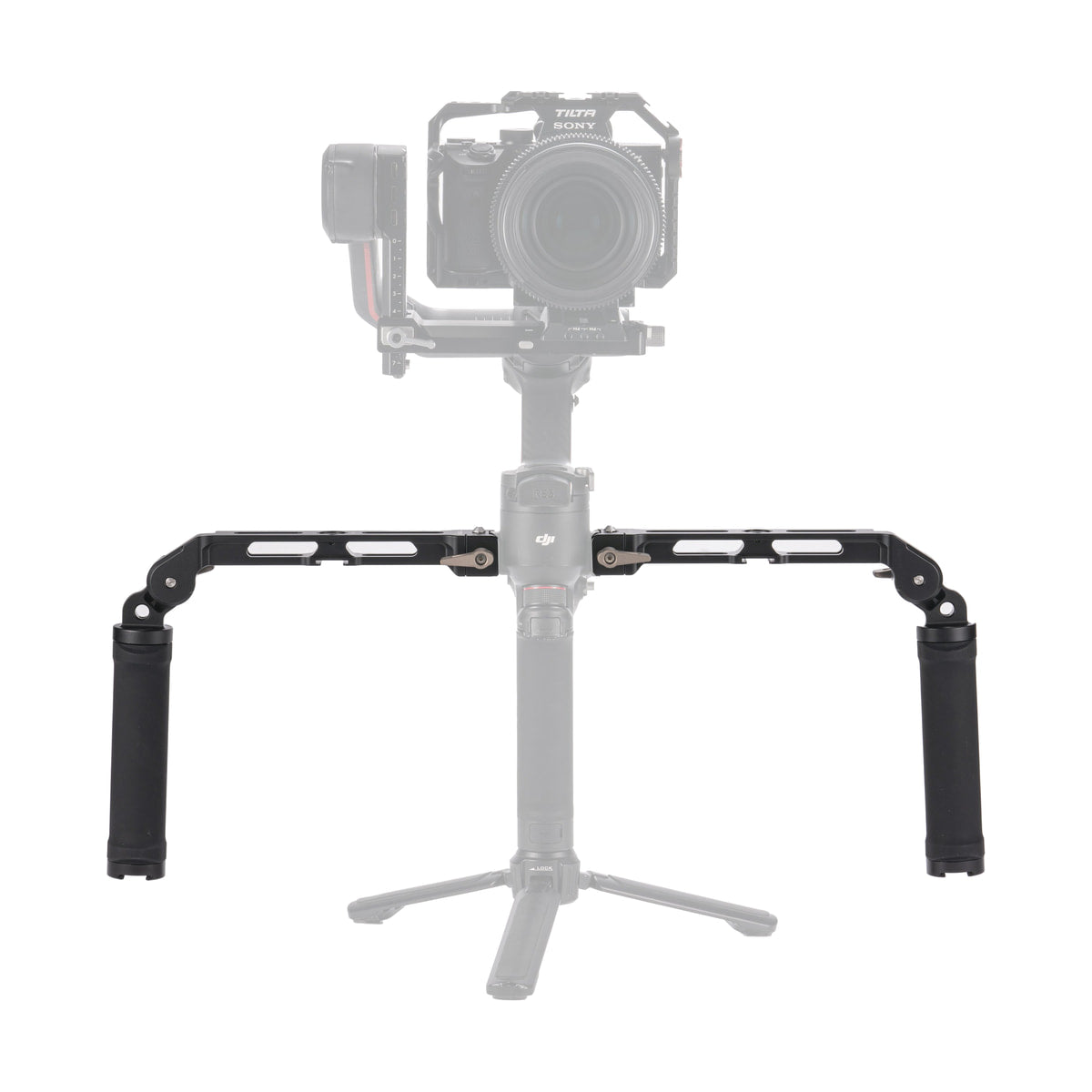 Tilta Dual Handle Bracket for DJI Ronin — dual handle bracket mounted on gimbal camera rig view