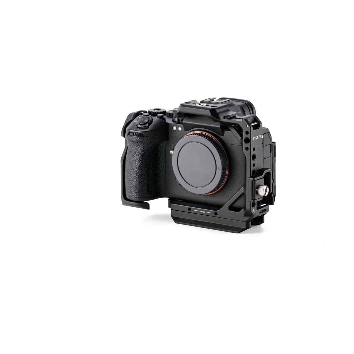 Tilta Full Camera Cage for Sony A1 II and A9 III — front three quarter view of cage installed on camera body view