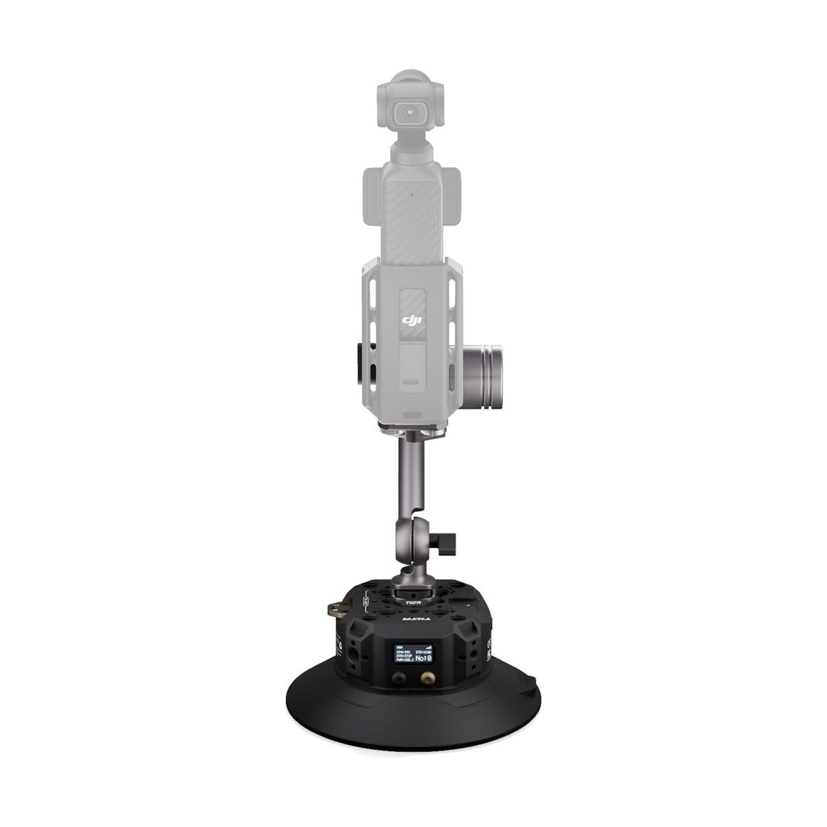 Tilta Hydra Alien Mini Electronic 6" Suction Cup Kit (Titanium Gray) — front product view with camera mounted view