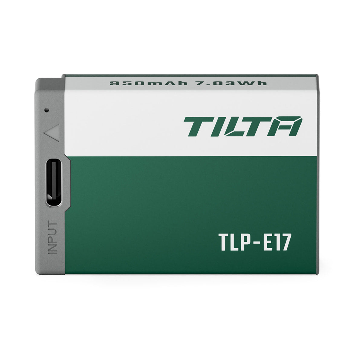 Tilta LP-E17 Battery with USB-C Charging (950mAh) — side view with product label view