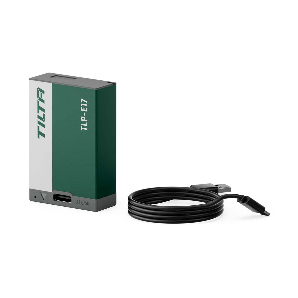 Tilta LP-E17 Battery with USB-C Charging (950mAh) — usb c charging cable connected view