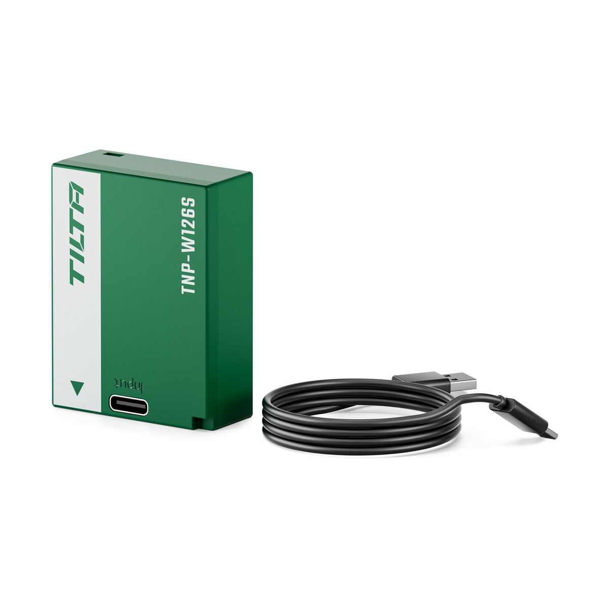 Tilta NP-W126S Battery with USB-C Charging (1050mAh) — battery with usb c charging cable view