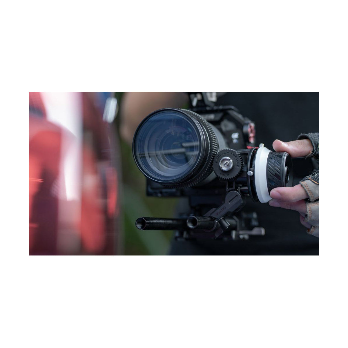 Tilta Pocket Follow Focus — follow focus on camera in use 3 view