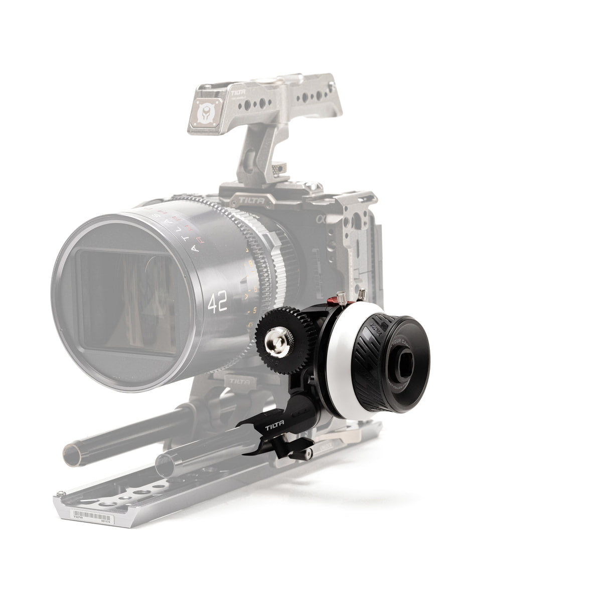 Tilta Pocket Follow Focus — front view of follow focus on camera rig view