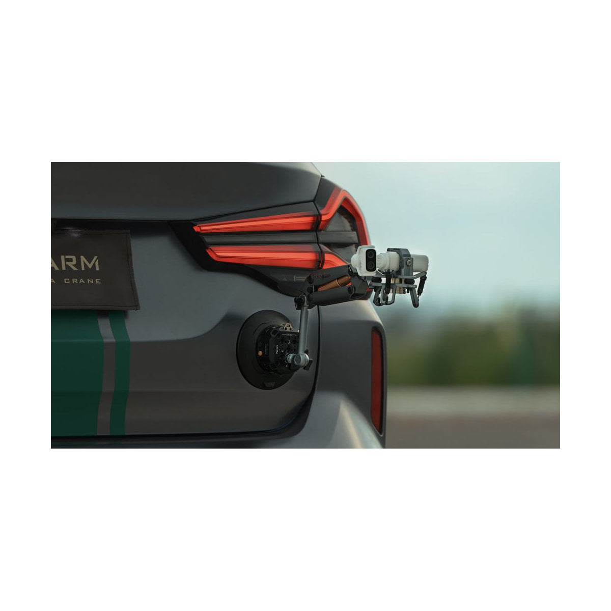 Tilta Shock-Absorbing Head for Hydra Alien Mini & Insta360 Luna Ultra — head installed with camera on vehicle mounted arm view