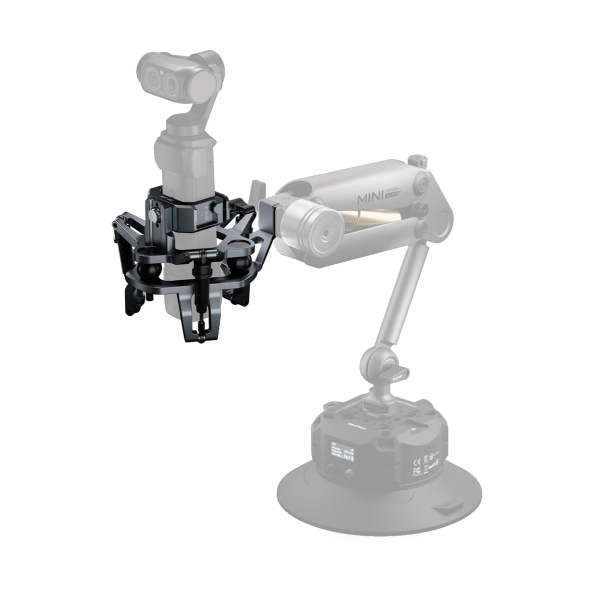 Tilta Shock-Absorbing Head for Hydra Alien Mini & Insta360 Luna Ultra — shock absorbing head installed on hydra alien mini rig view