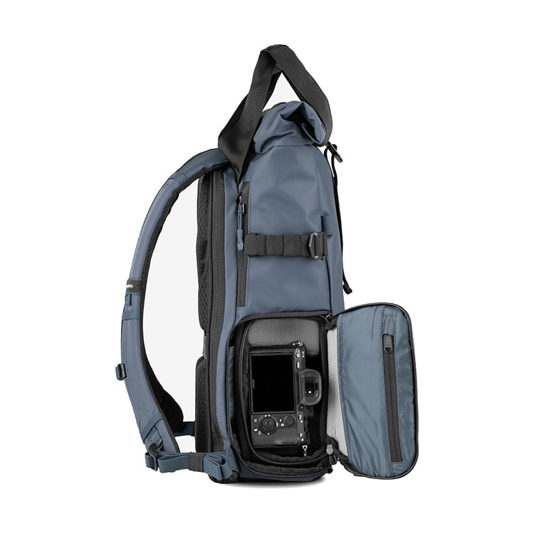 WANDRD PRVKE 21 V4 Backpack w/Photo Bundle (Aegean Blue) — open side access view view