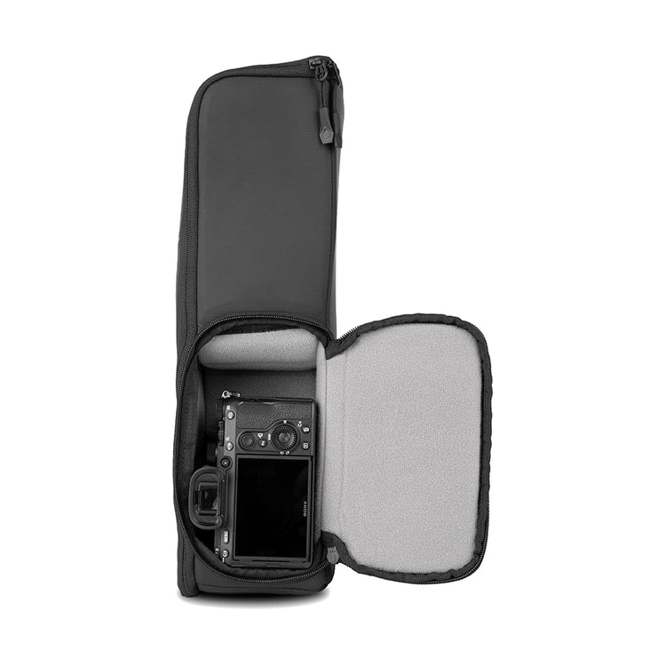 WANDRD PRVKE Camera Cube Pro (21L) — side access opening with camera view