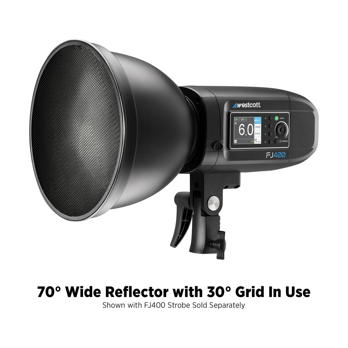 Westcott 70-Degree Wide Reflector with Honeycomb Grids (Bowens Mount) — reflector with 30 degree grid diagram view