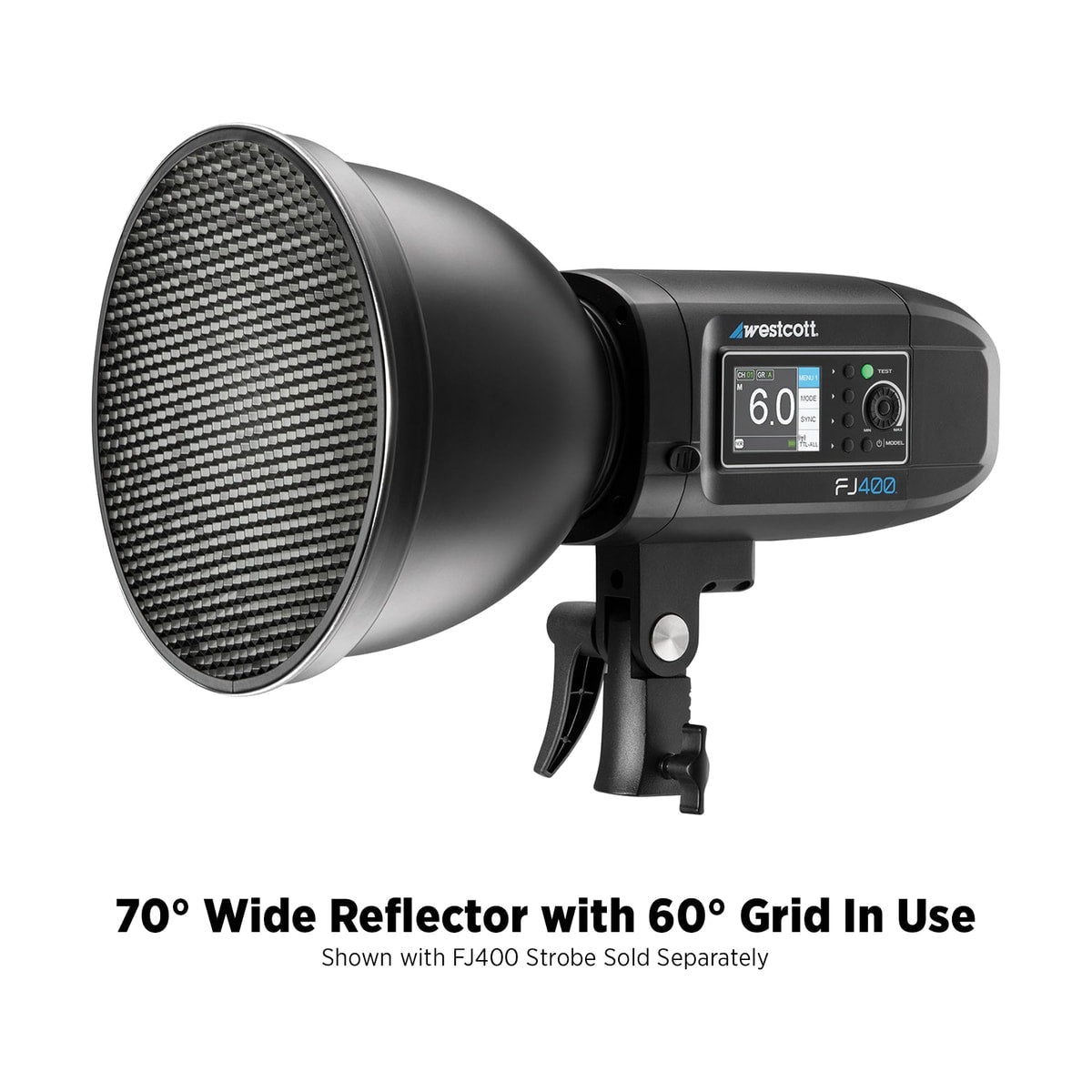 Westcott 70-Degree Wide Reflector with Honeycomb Grids (Bowens Mount) — reflector with 60 degree grid diagram view