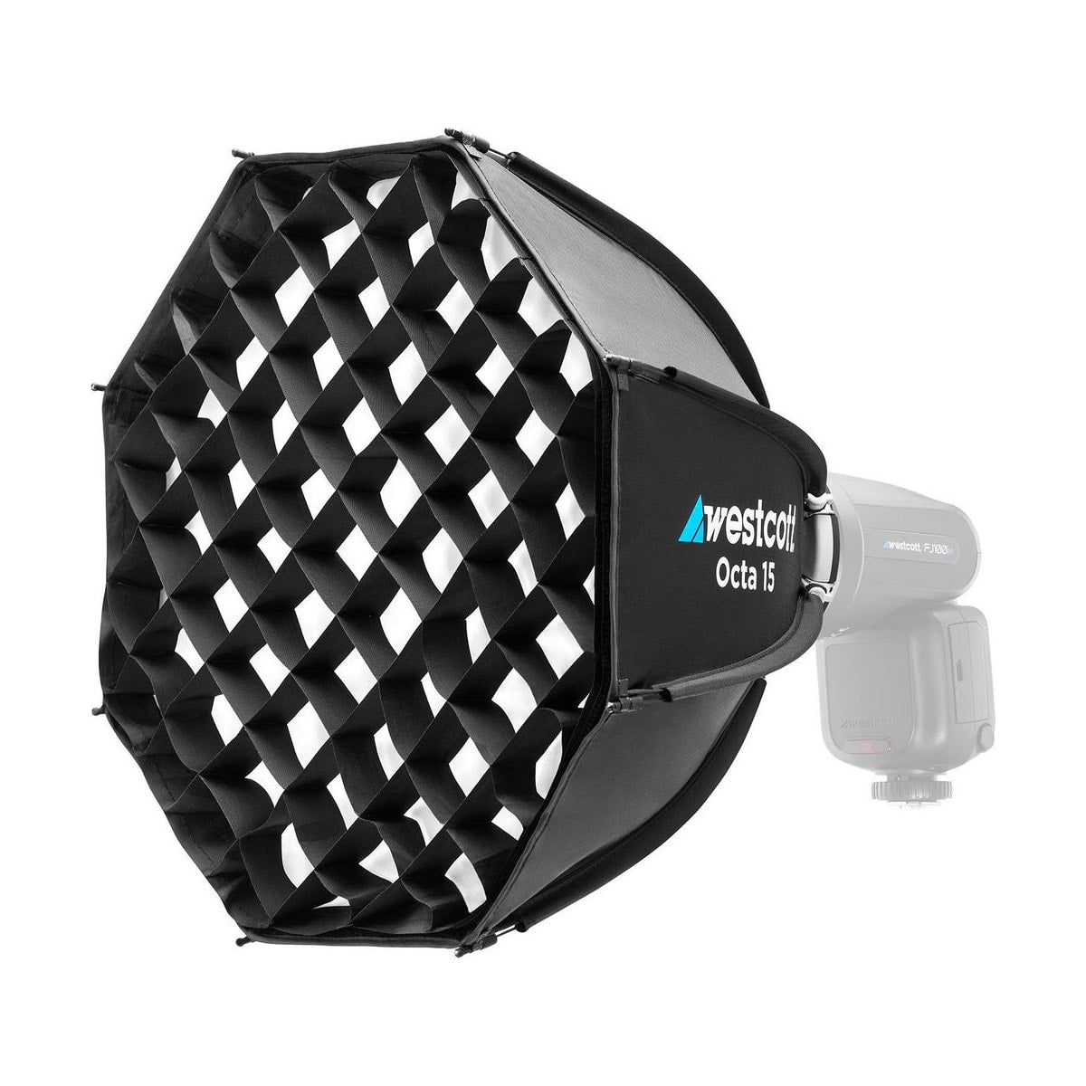 Westcott Octa 15 Softbox & Grid (Twist Lock) — softbox mounted to a strobe 2 view