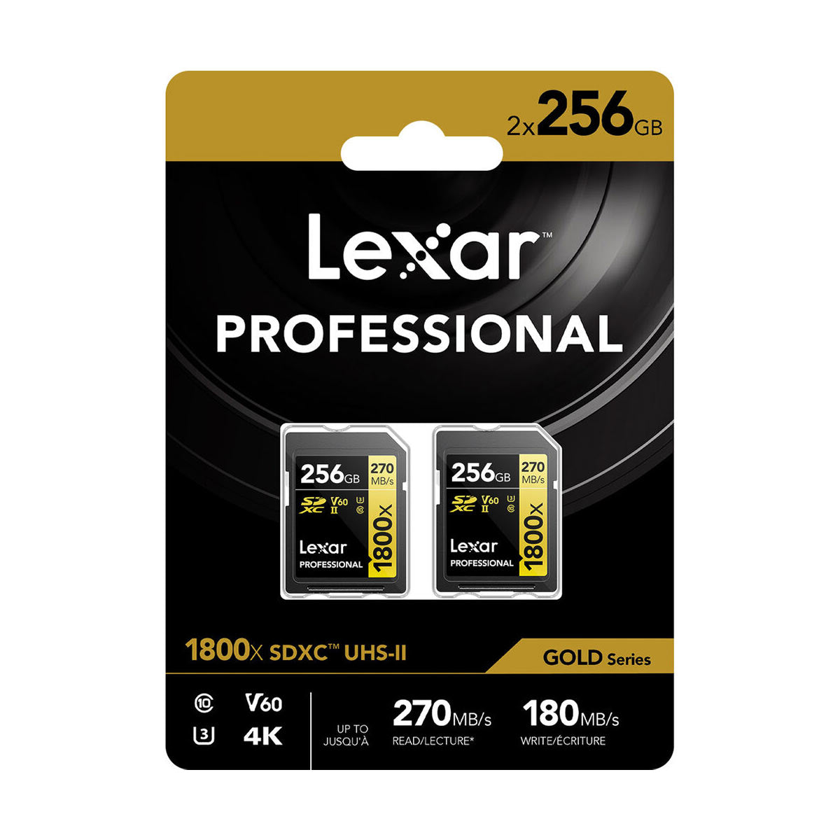 Lexar 256GB Professional 1800x UHS-II V60 SDXC Memory Card (2-Pack)