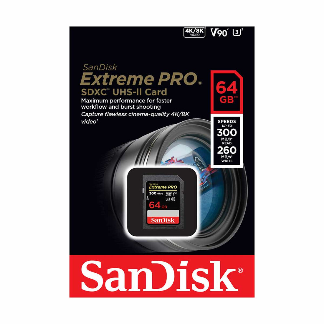 SanDisk 64GB Extreme PRO UHSII SDXC (V90) Memory Card 300 MB/s