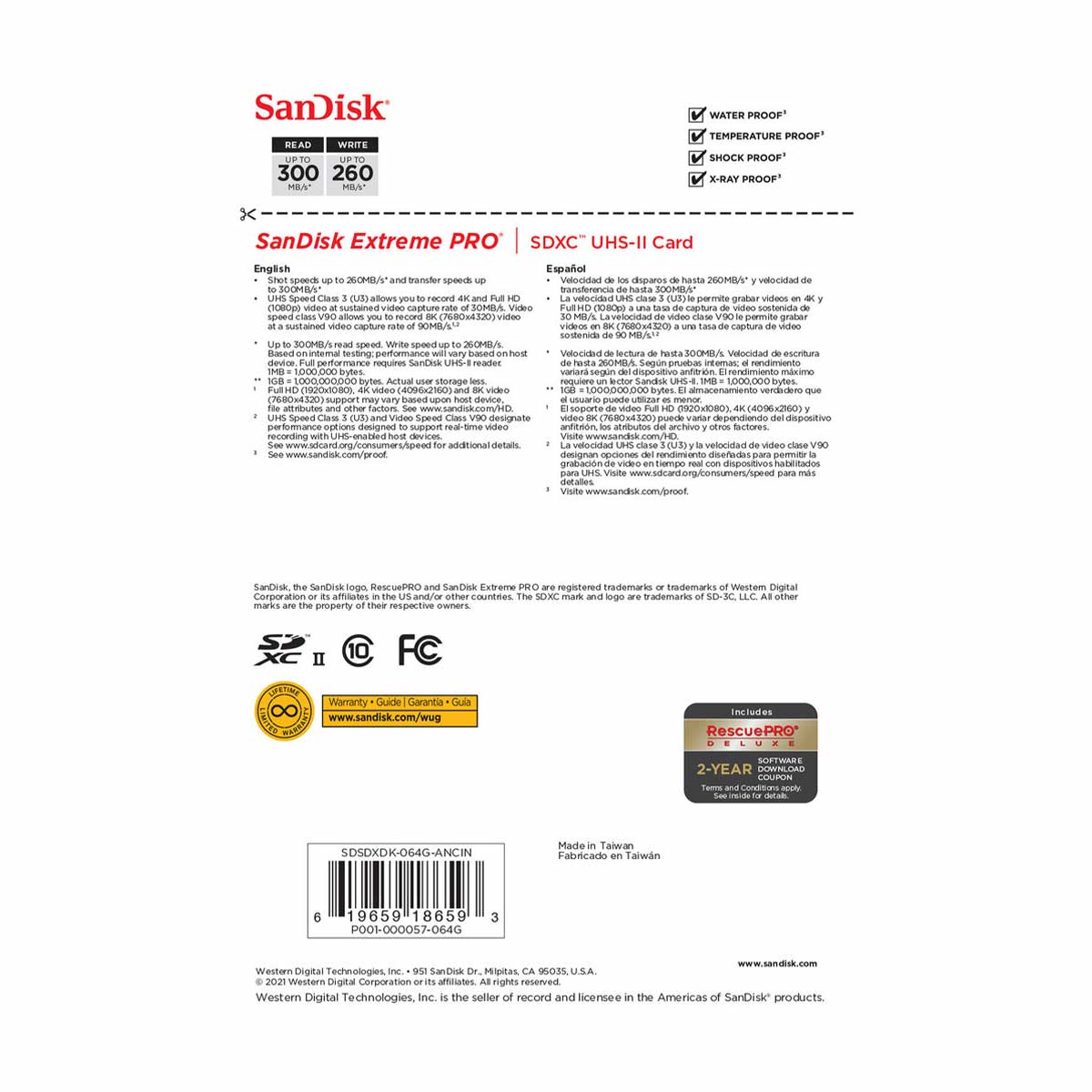 SanDisk 64GB Extreme PRO UHS-II SDXC (V90) Memory Card 300 MB/s