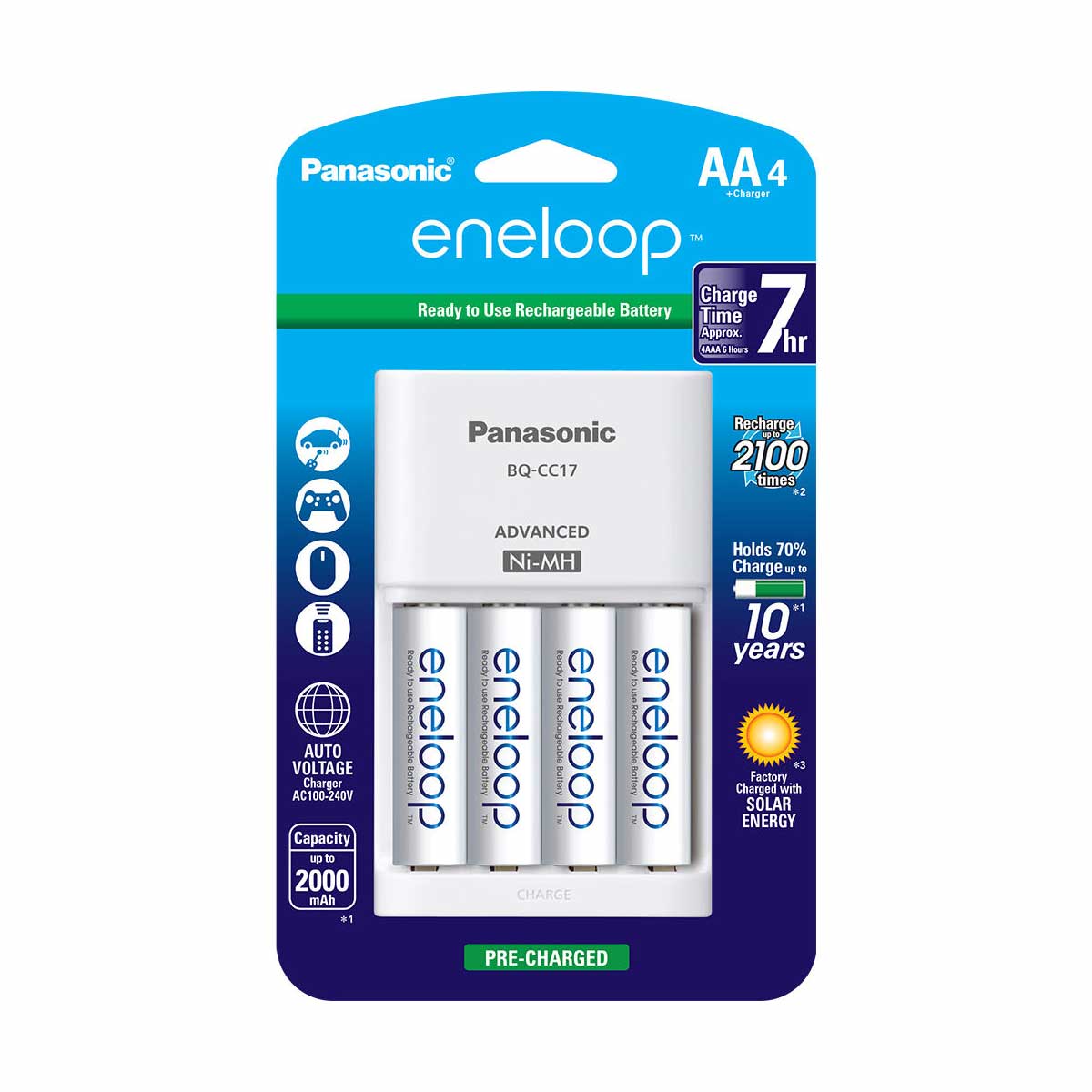 Panasonic Eneloop AA Ni-MH Rechargeable Batteries 4-Pack with Charger