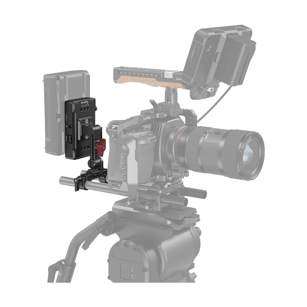 Small Rig Clamp Adapter SmallRig V Mount Battery Adapter with Dual-Rod Clamp and Extension Arm