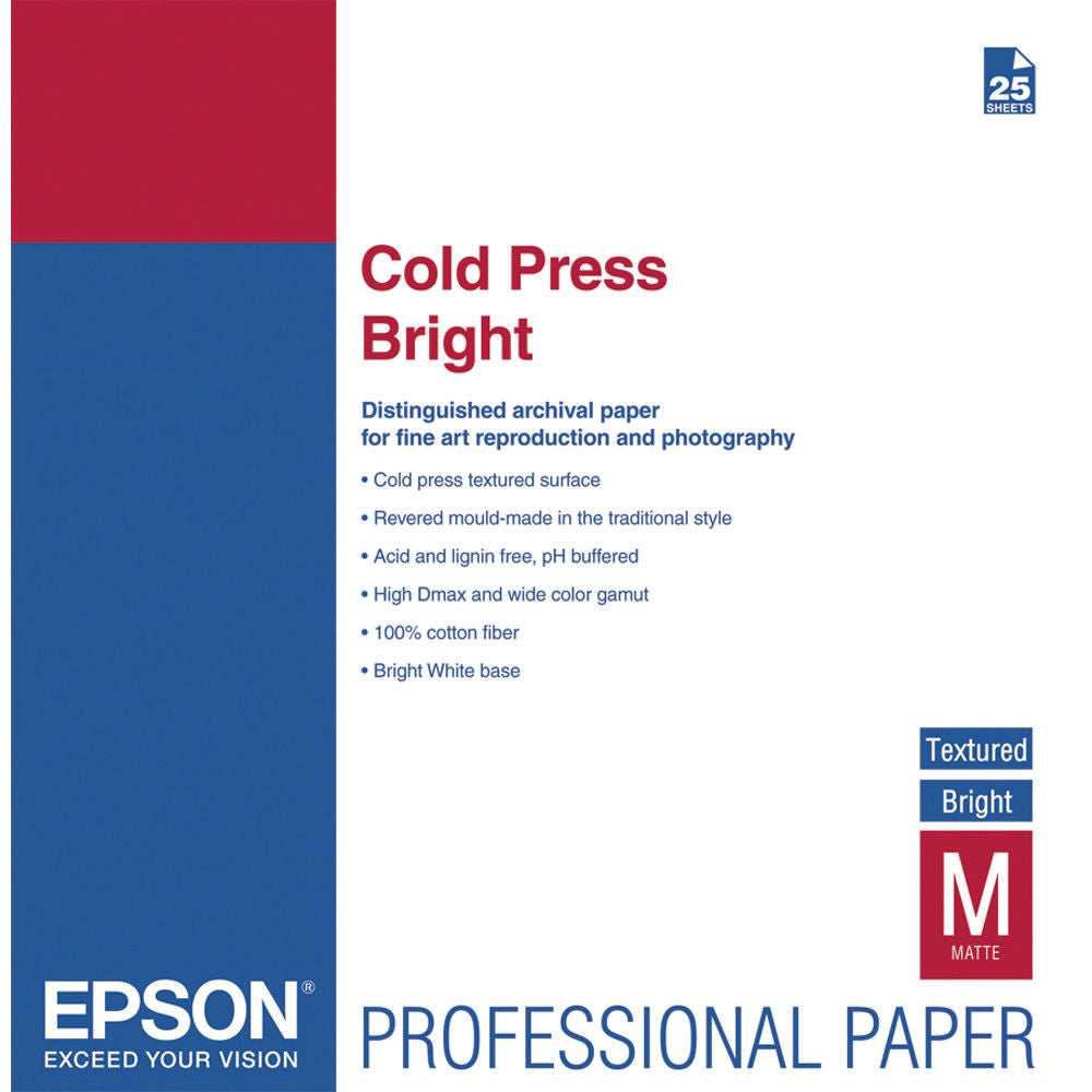 Epson Cold Press Bright Textured Paper 17x22 (25), papers sheet paper, Epson - Pictureline 