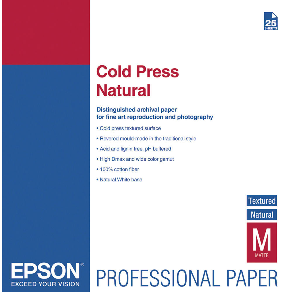 Epson Cold Press Natural Textured Paper 17x22 (25), papers sheet paper, Epson - Pictureline 