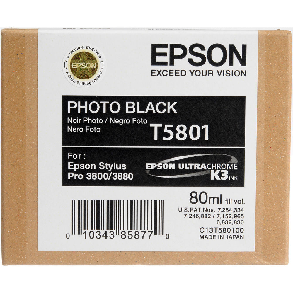 Epson T580100 3800/3880 Ink Ultrachrome Photo Black Ink, papers ink large format, Epson - Pictureline 