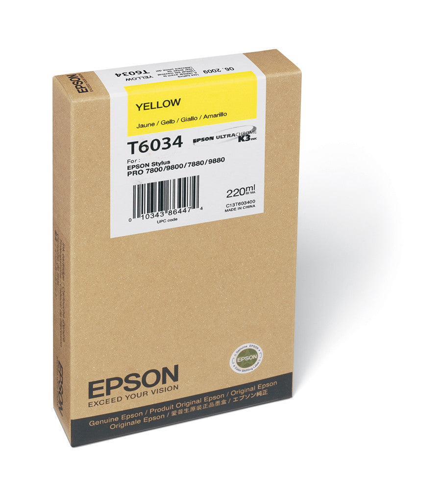 Epson T603400 7800/7880/9800/9880 Yellow Ink 220ml, papers ink large format, Epson - Pictureline 