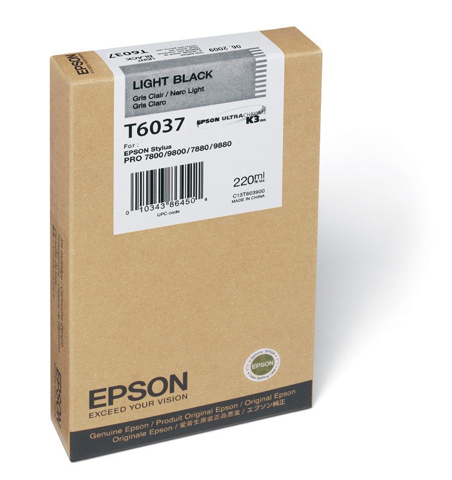 Epson T603700 7800/7880/9800/9880 Light Black Ink 220ml, papers ink large format, Epson - Pictureline 