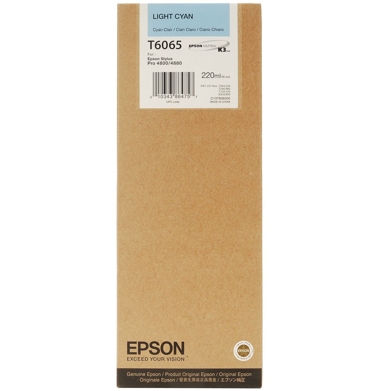 Epson T606500 4880/4800 Ultrachrome HDR Ink Light Cyan 220ml, papers ink large format, Epson - Pictureline 