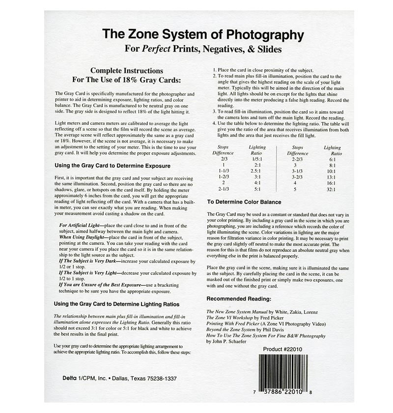 Delta Gray Card 8x10", camera film darkroom, delta - Pictureline  - 2