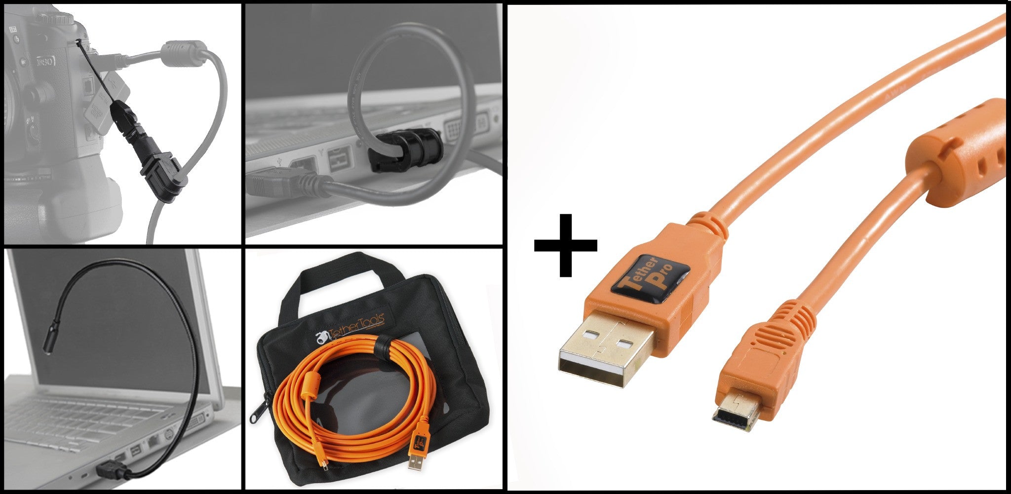 Tether Tools Starter Tethering Kit w/ USB 2.0 Mini-B 5 Pin Cable 15' ORG, camera tethering, Tether Tools - Pictureline  - 2