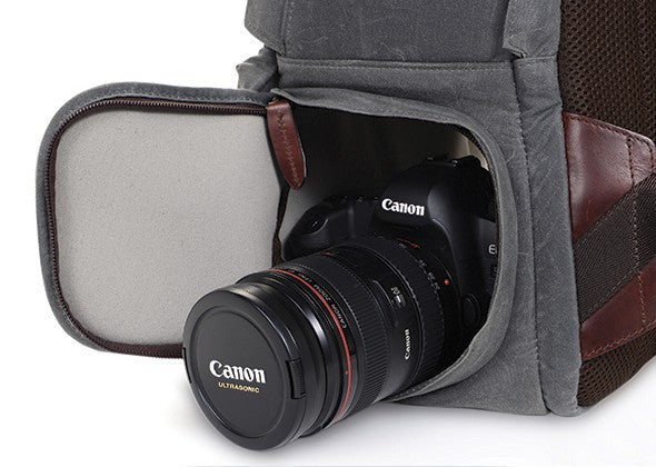 ONA Bolton Street Camera Bag - Waxed Canvas Backpack  - Everyday Carry ONA Side-Access Camera Backpack - Dark Tan – supply-theme-blue main image 3