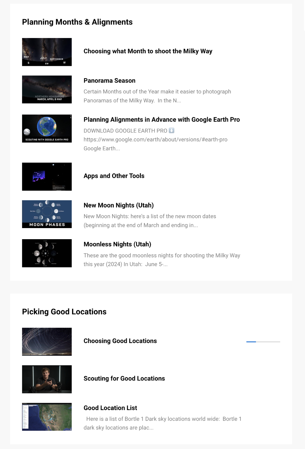 Milky Way course lesson library